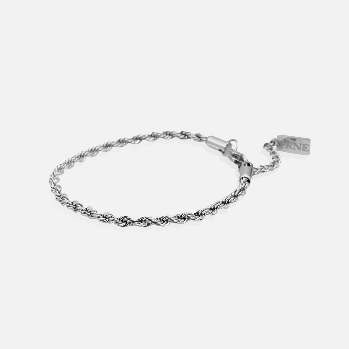 Silver rope chain bracelet by FRNE isolated on a white background