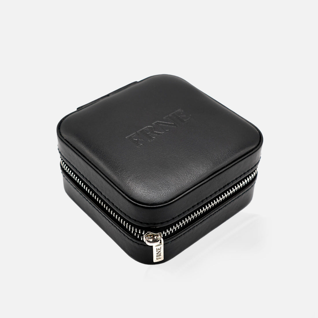 Black jewelLry case with 'FRNE' branding on a white background