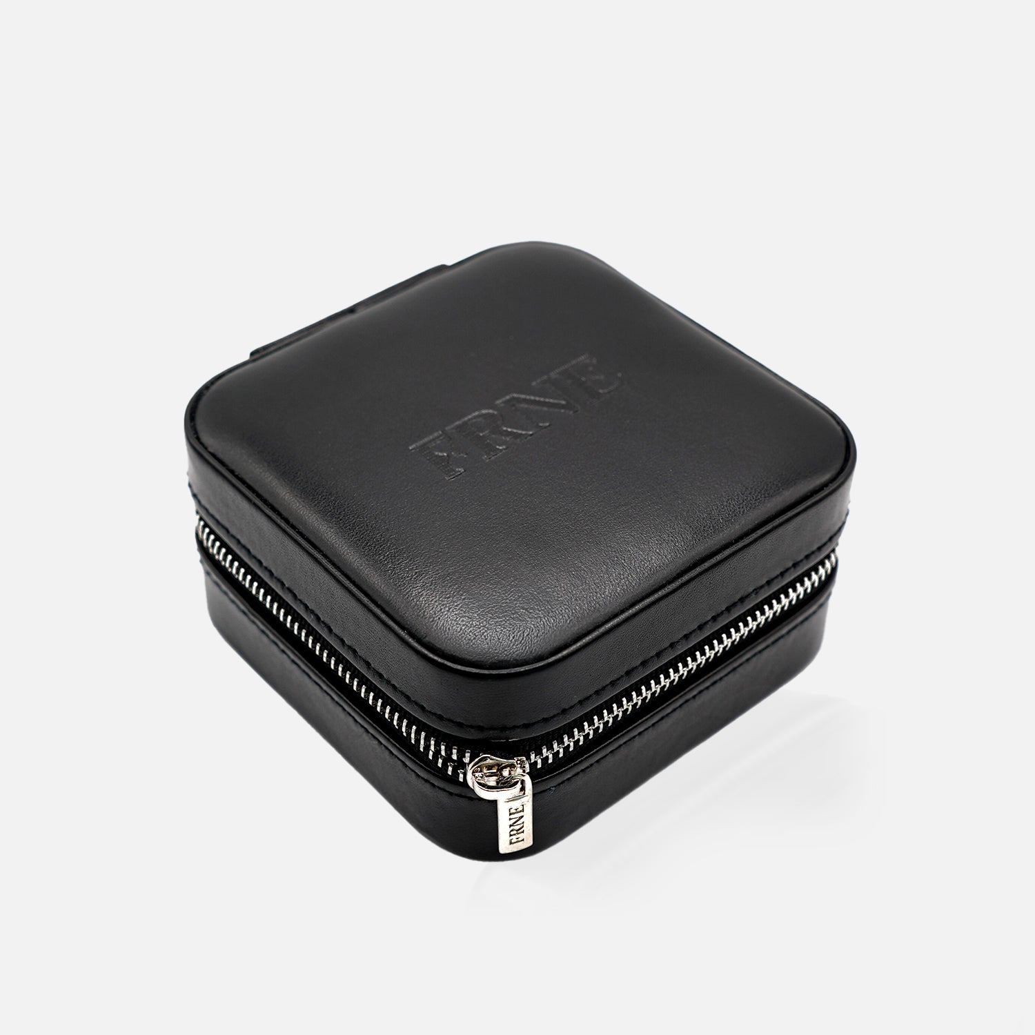Black jewelLry case with 'FRNE' branding on a white background
