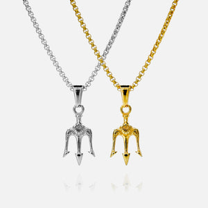 Two necklaces with unique pendants, one silver and one gold, on a white background.