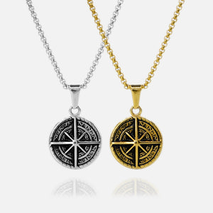 Two necklaces with circular pendants on white background