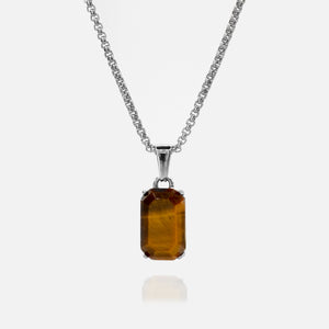 Necklace with a brown rectangular pendant on a white background